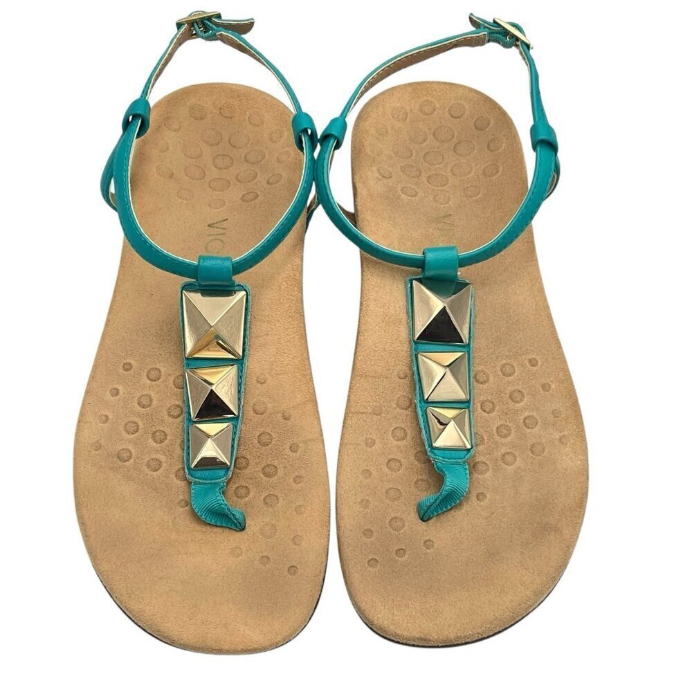 Vionic Sandals Nala Flat T-Strap 10.5 ? Studded Turquoise Thong Beach Comfort